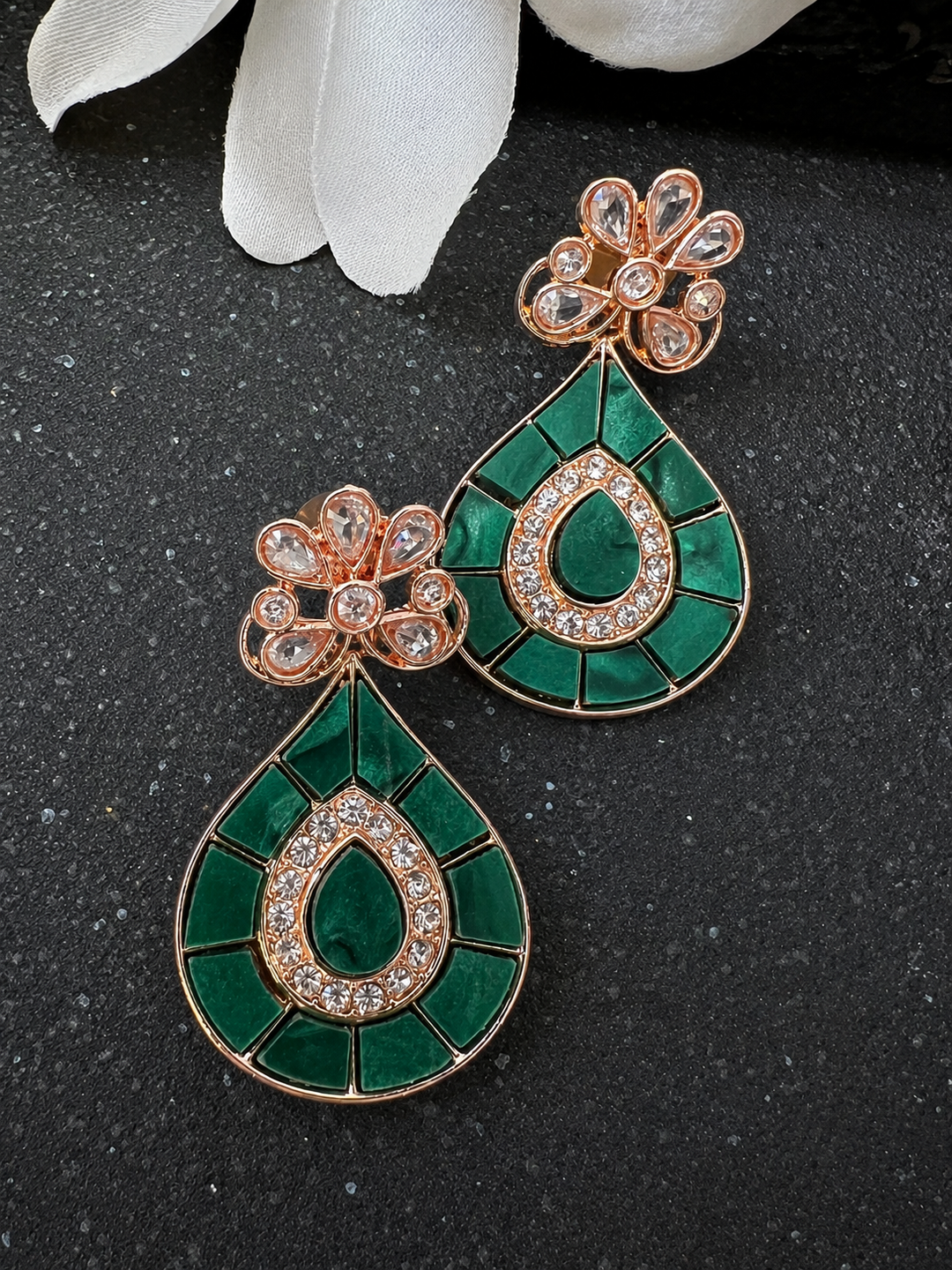 Handcrafted Ceramic Teardrop Earrings in Rose Gold Polish