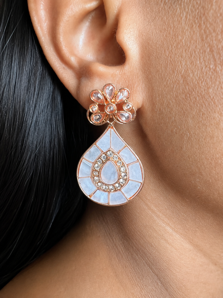 Handcrafted Ceramic Teardrop Earrings in Rose Gold Polish