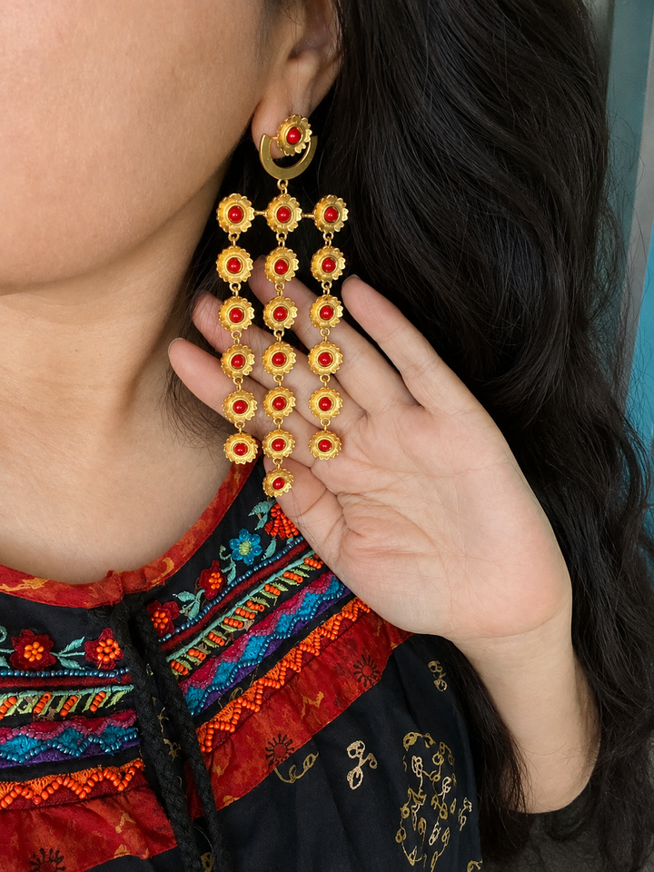 SHIVKA's Coral Flowers Dangle Earrings