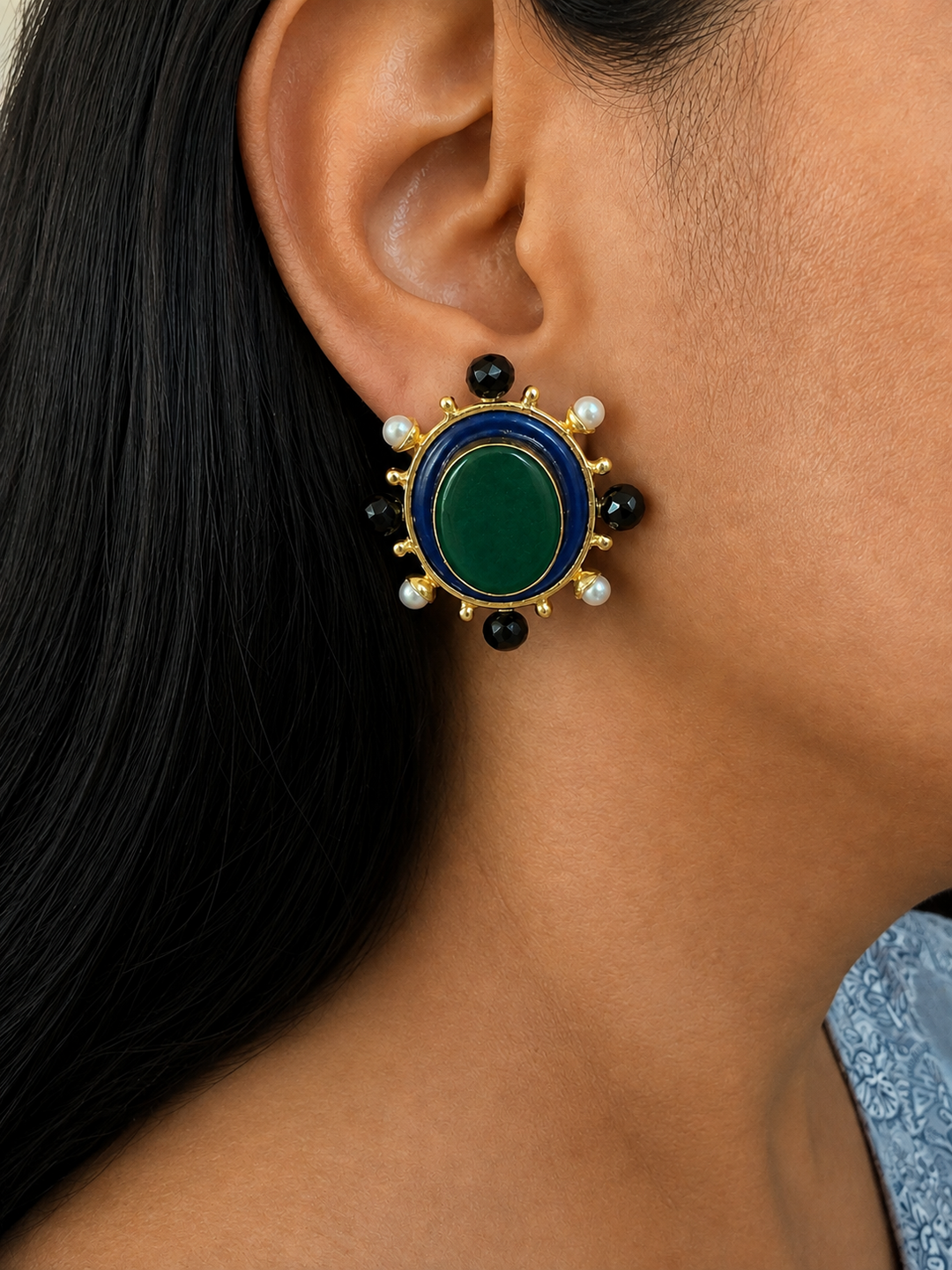 Statement Pearl and Stone Studs