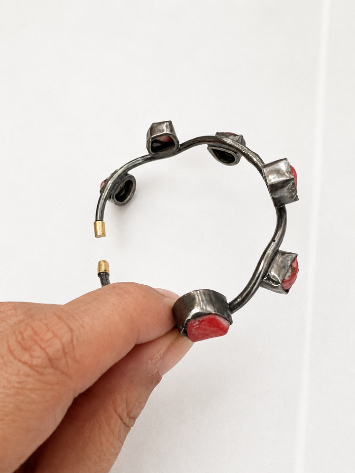 Stylish Rhodium Plated Coral Bangle | Brass & Coral Stone Statement Bracelet