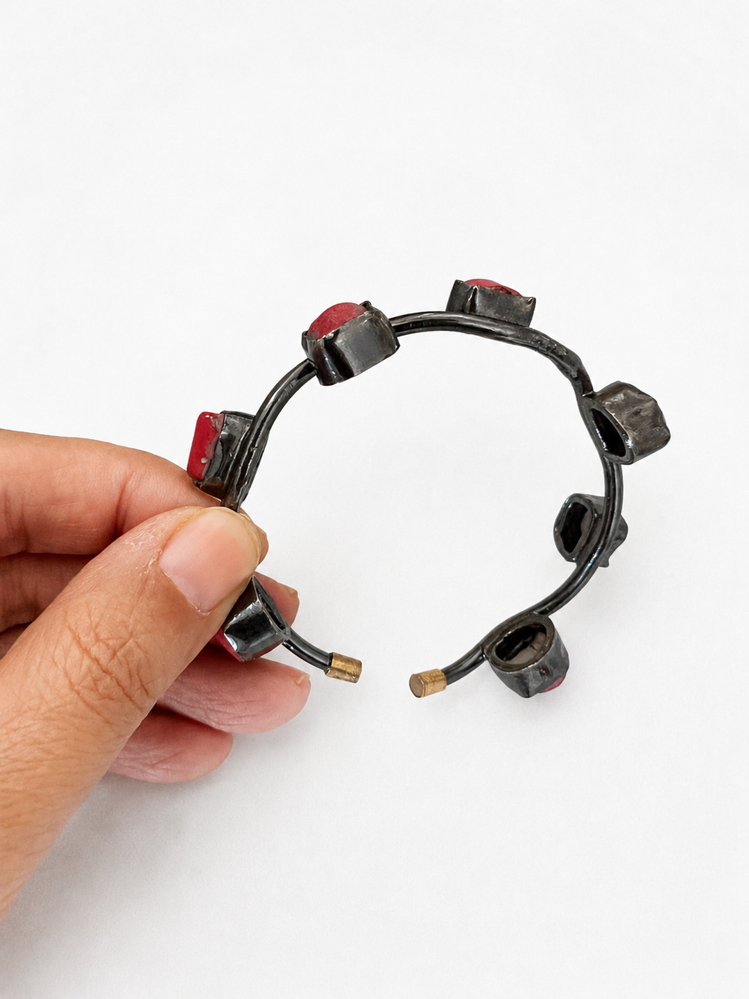 Stylish Rhodium Plated Coral Bangle | Brass & Coral Stone Statement Bracelet