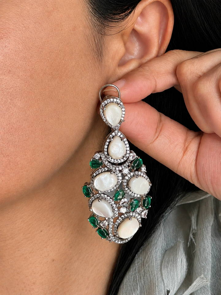 Faux Diamond Stone Dangle Earrings - Silver Plated Statement Jewelry