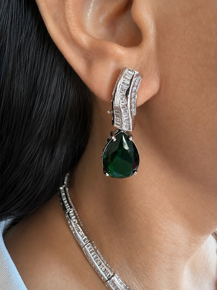 Emerald Green Teardrop Wave Collar Necklace Set with Earrings