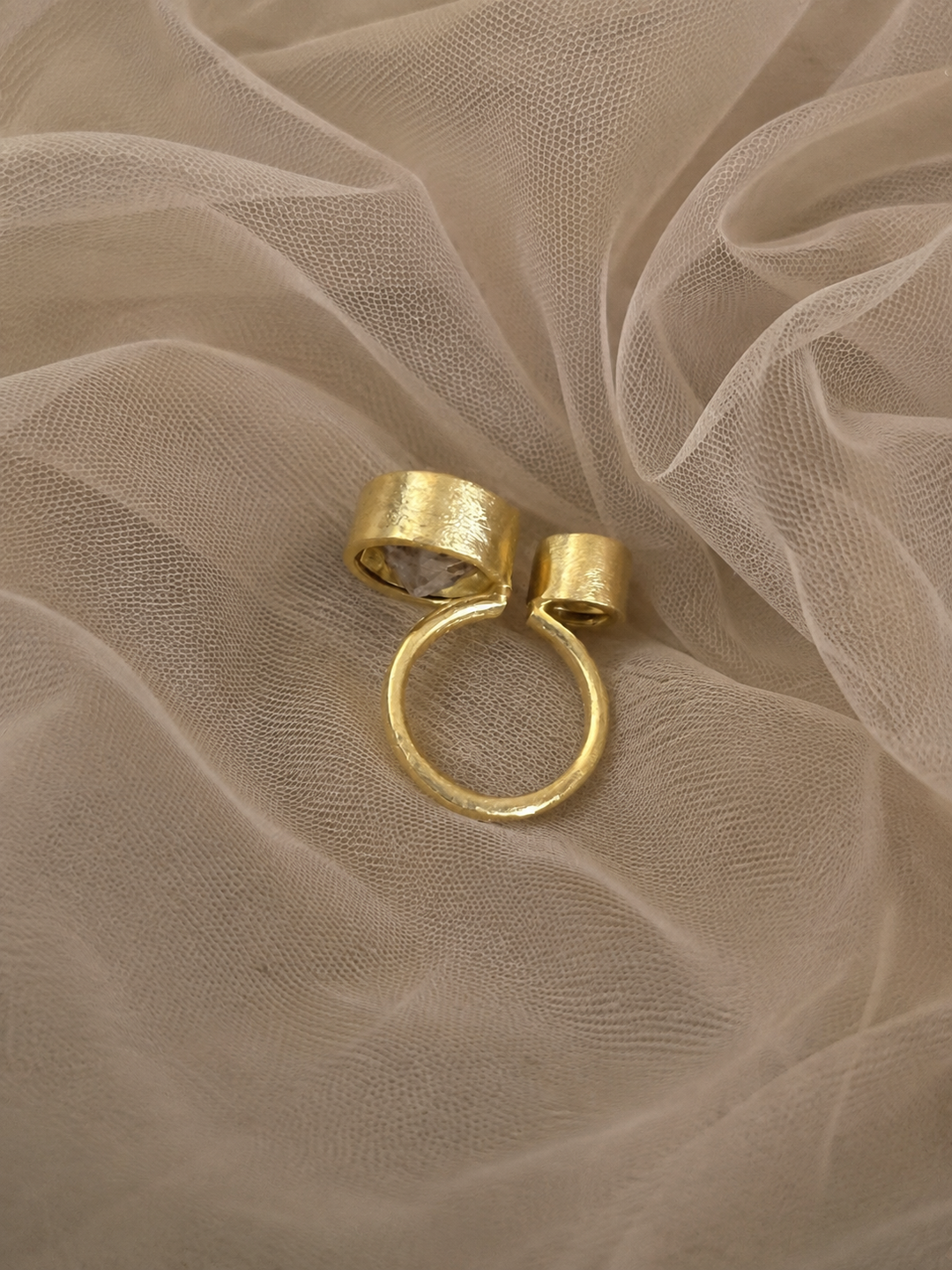 Quartz Crystal & Pearl Designer Ring | US Size 7 | Gold-Plated Statement Ring by SHIVKA