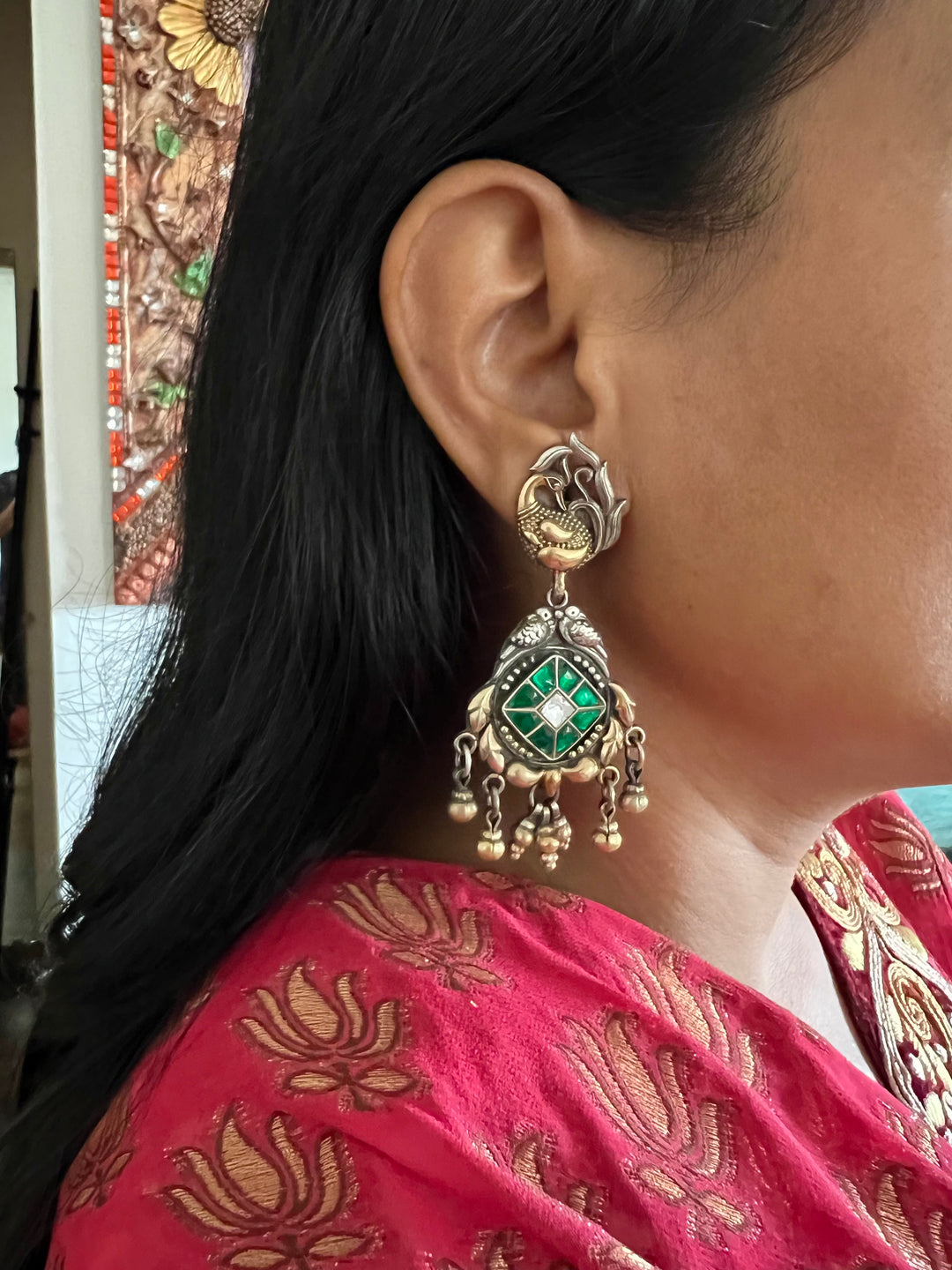 Elegant Pure 925 Silver Kundan Earrings