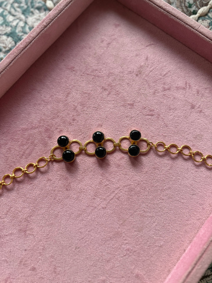 Handmade Black Onyx Statement Necklace | Gold Polish Brass Adjustable Necklace by SHIVKA