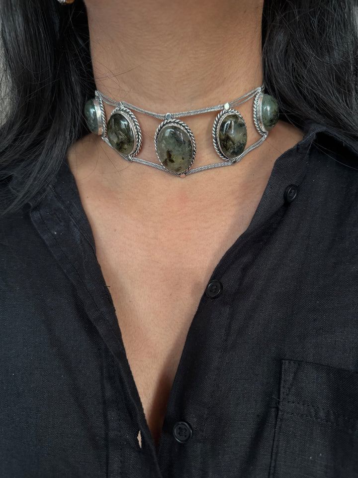 Statement Natural Prehnite Choker / One-of-a-kind Jewelry/ Indian Choker