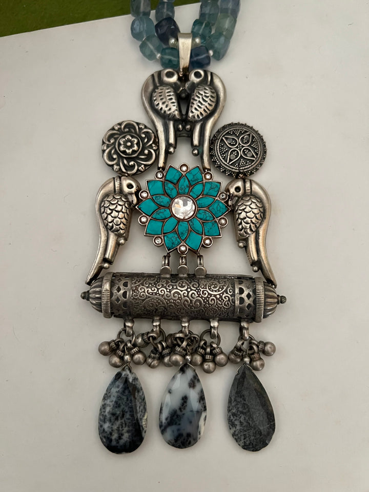 Exquisite Pure 925 Silver Pendant with Flourite Strings