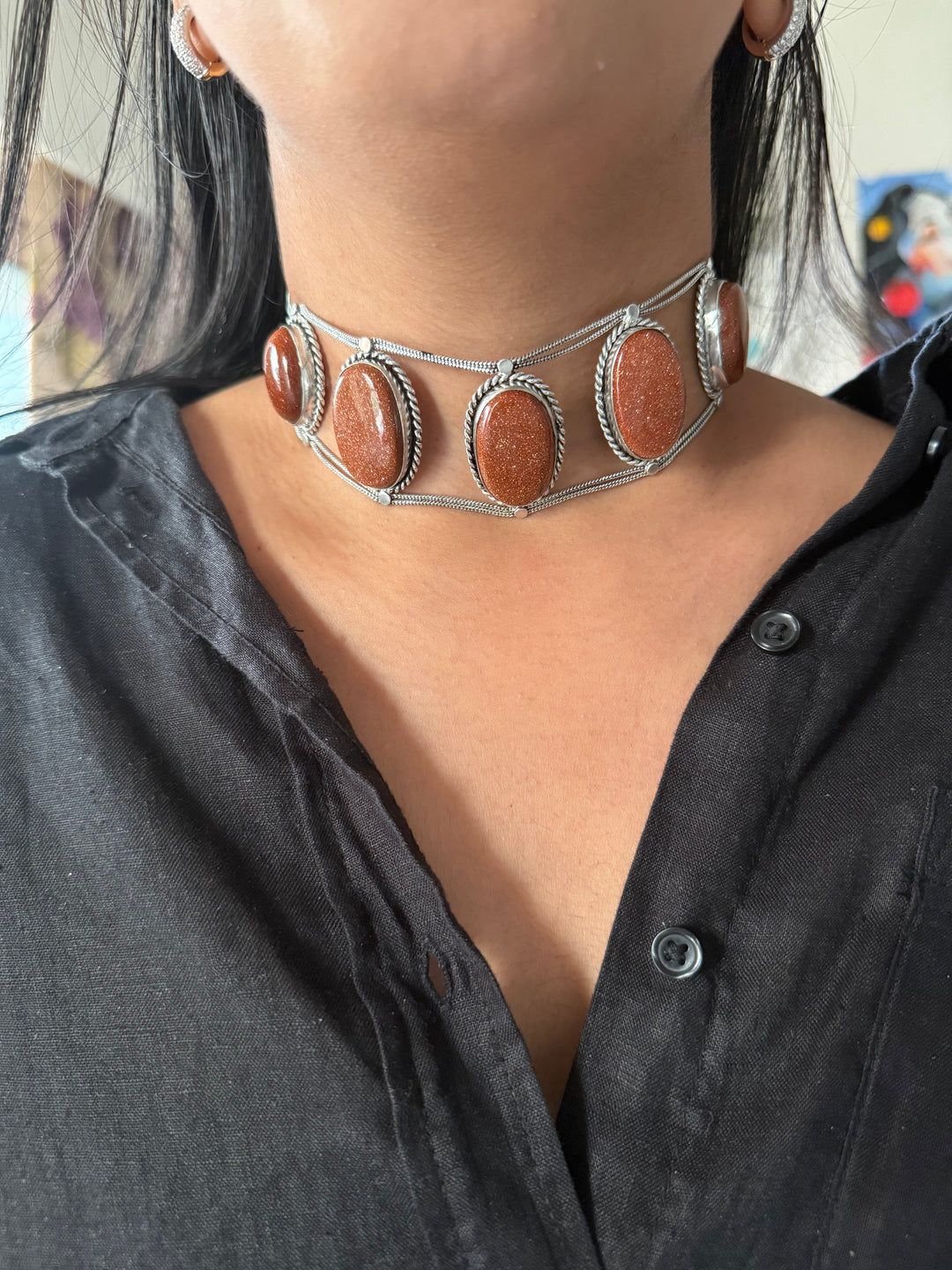 Statement Sunstone Gemstone Choker / One-of-a-kind Jewelry/ Indian Choker