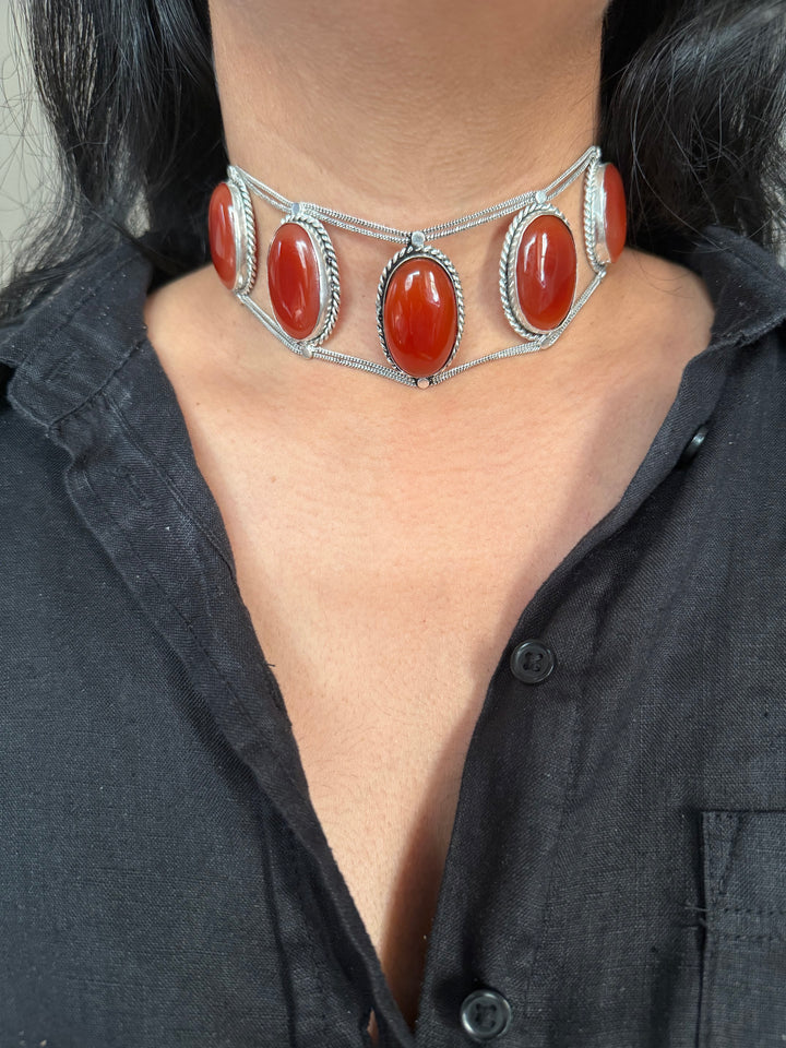 Statement Red Onyx Gemstone Choker / One-of-a-kind Jewelry/ Indian Choker
