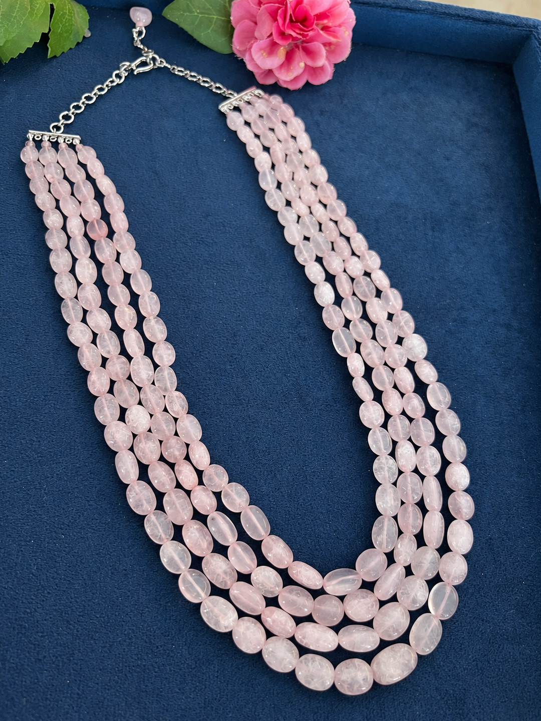 Rose Quartz Multistrand Beaded Necklace