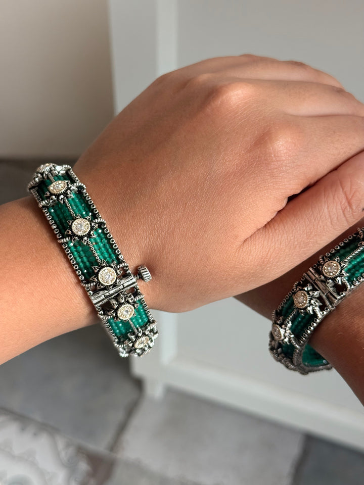 SHIVKA SAANJ 925 Silver Fusion Bangles | Set of 2 | CZ Stones | Artisan Crafted | 93g