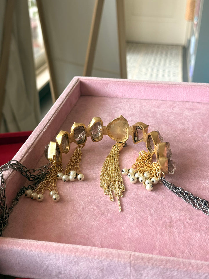 Handmade Raw Druzy Stone Statement Choker | Dual Tone Brass Adjustable Lobster Claw Necklace