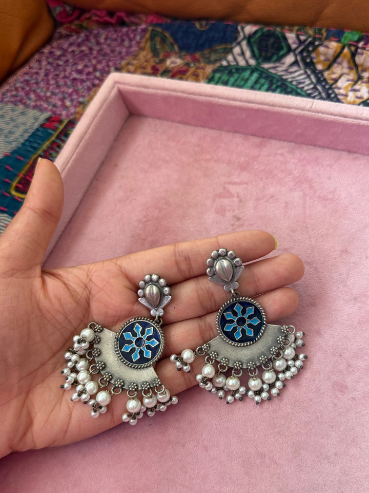 Handcrafted Antique Brass Earrings, Indian Pearl Drop Jewelry