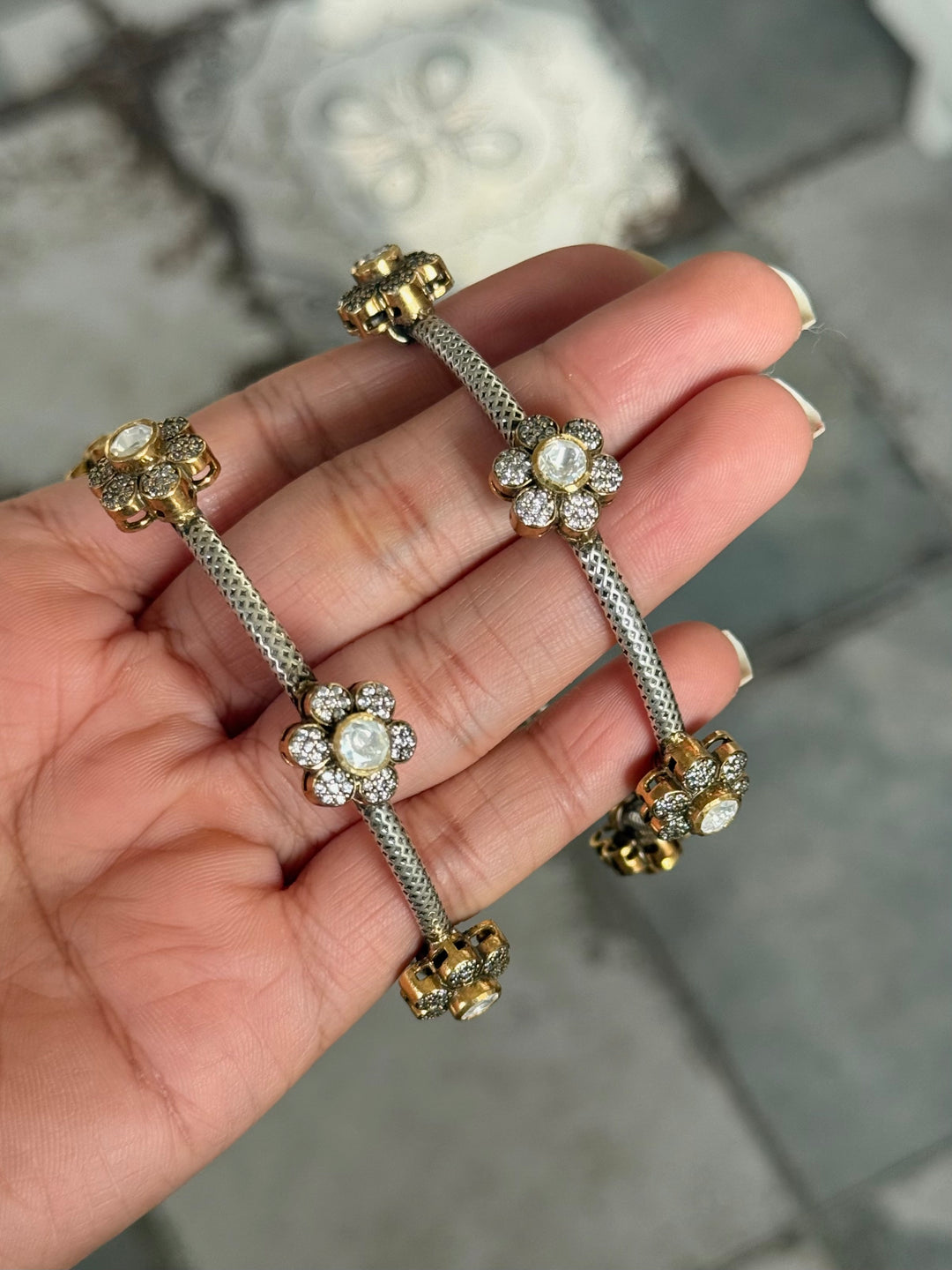 SHIVKA 925 Silver Fusion Bangles | Set of 2 | CZ Stones | Artisan Crafted | 47g