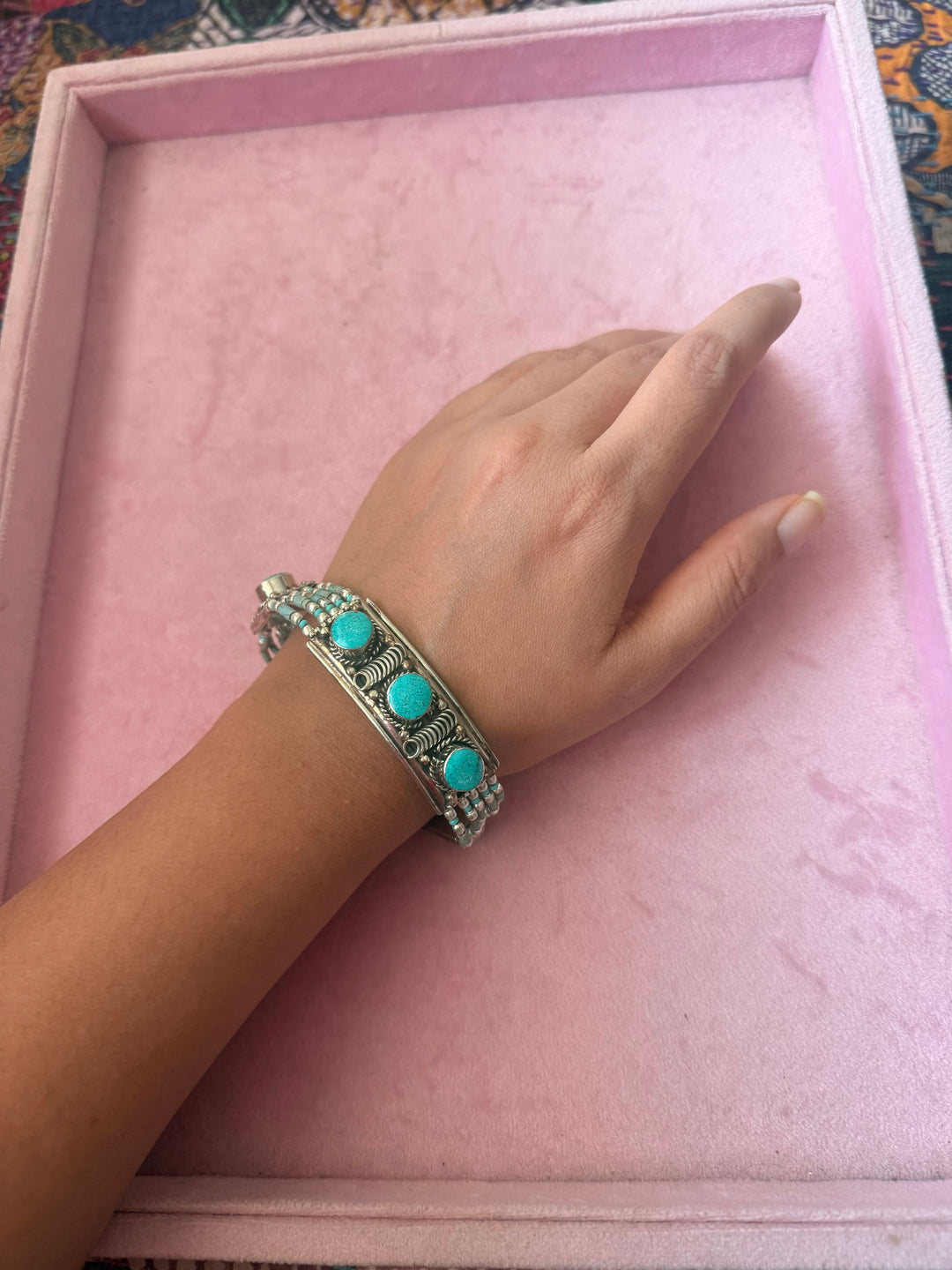 Handcrafted Turquoise German Silver Bracelet, Indian Jewelry