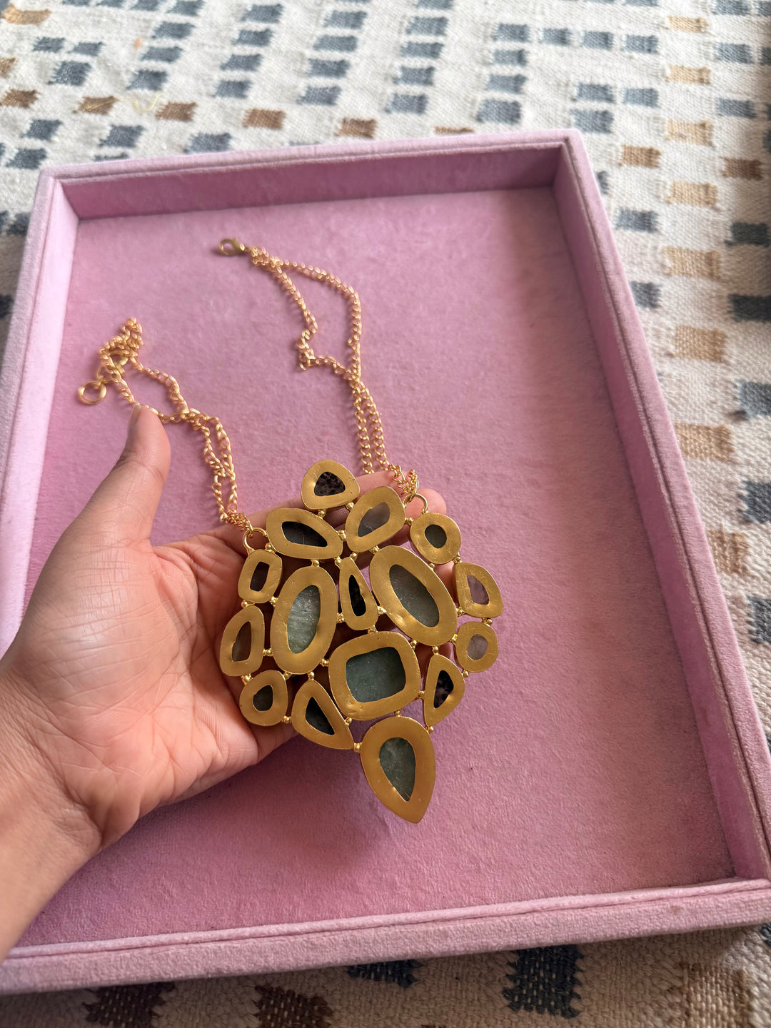 Handmade Natural Gemstones Statement Necklace | Brass Adjustable Lobster Claw Jewelry