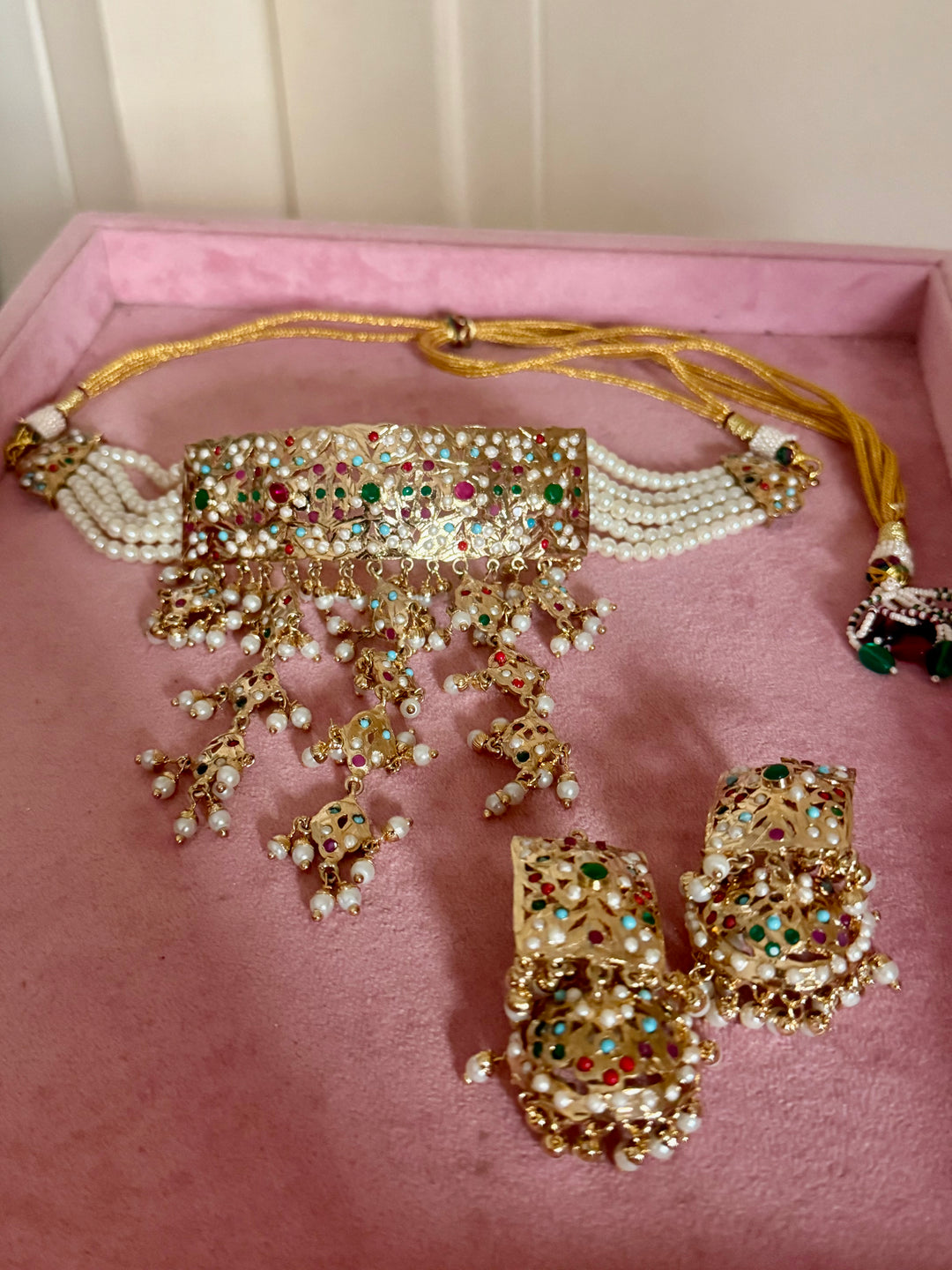 Handmade Jadau Choker Necklace Set 18K Gold Plated | SHIVKA