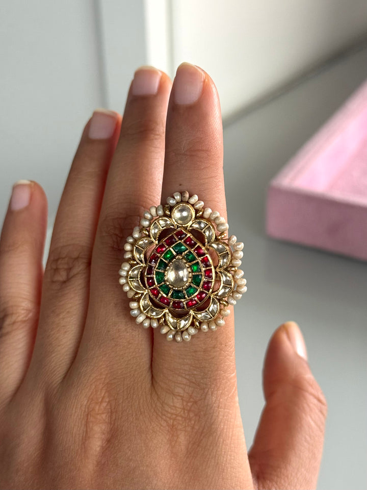 925 Silver Jadtar Gold Handmade Ring | Adjustable | SHIVKA