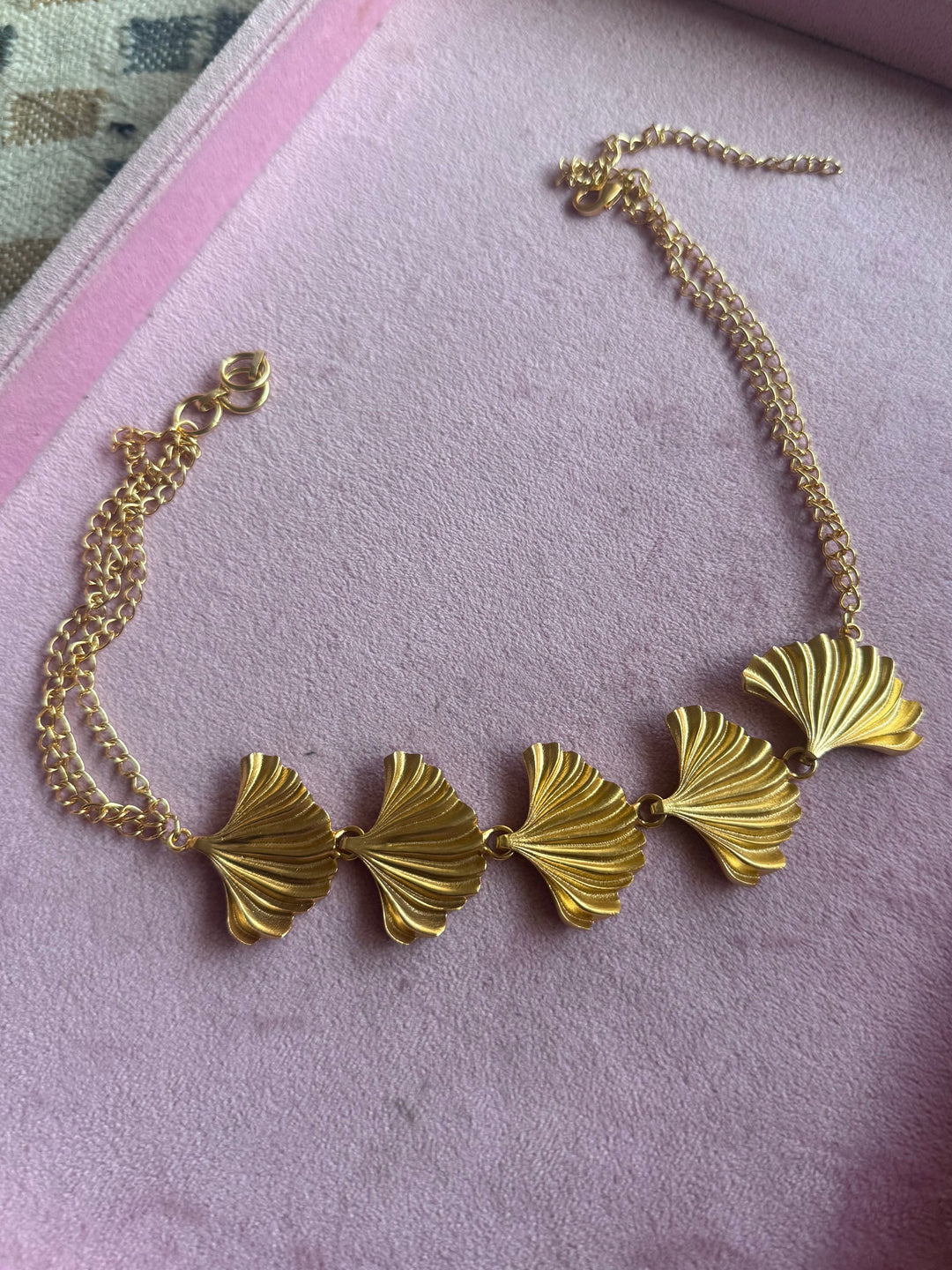 Gold Plated Fan Necklace, Handcrafted Brass Statement Jewelry