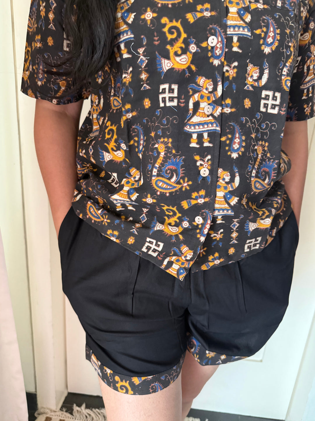 Designer Indian Print Cotton Night Suit - (Shirt and Shorts) Set of Two