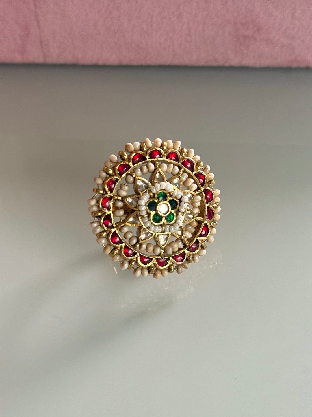 925 Silver Jadtar Gold Handmade Ring | Adjustable | SHIVKA