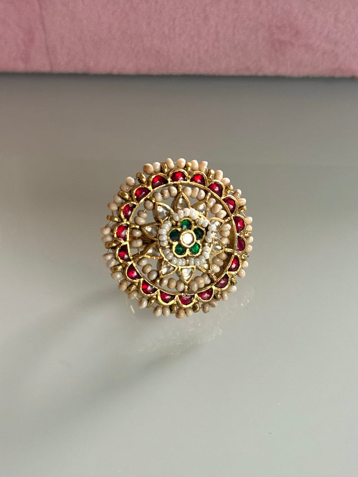 925 Silver Jadtar Gold Handmade Ring | Adjustable | SHIVKA