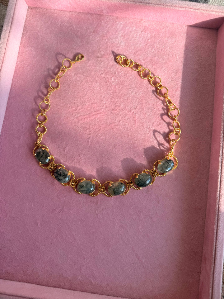 Prehnite Choker – Gold Brass, Adjustable Necklace