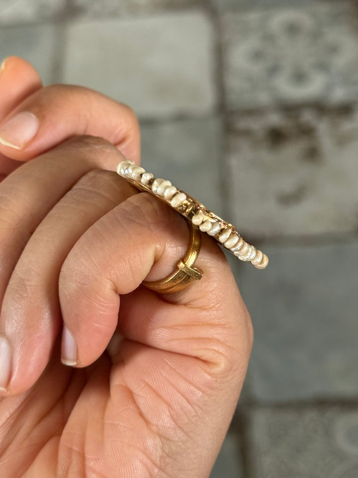 925 Silver Jadtar Gold Handmade Ring | Adjustable | SHIVKA