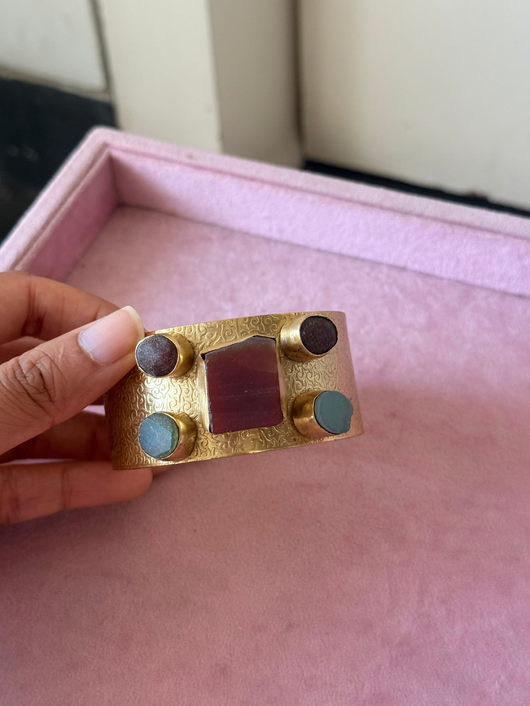 Exquisite Stone Studded Brass Open Cuff - Unparalleled Quality and Style