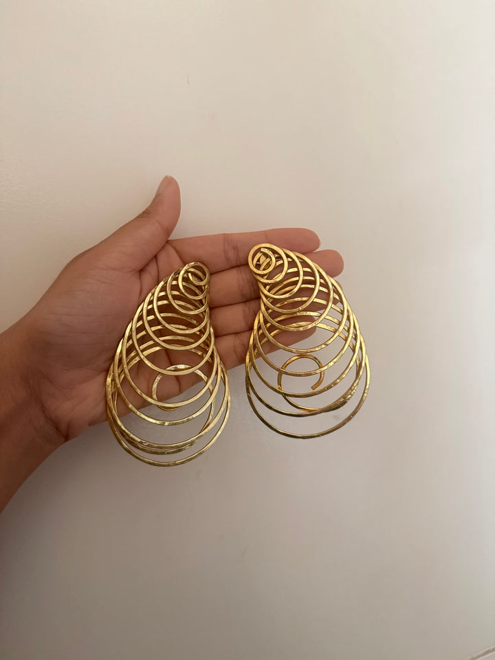 Handmade Designer Spiral Statement Earrings | Brass Push Back Modern Jewelry