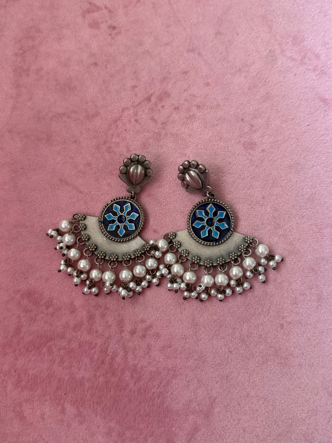 Handcrafted Antique Brass Earrings, Indian Pearl Drop Jewelry