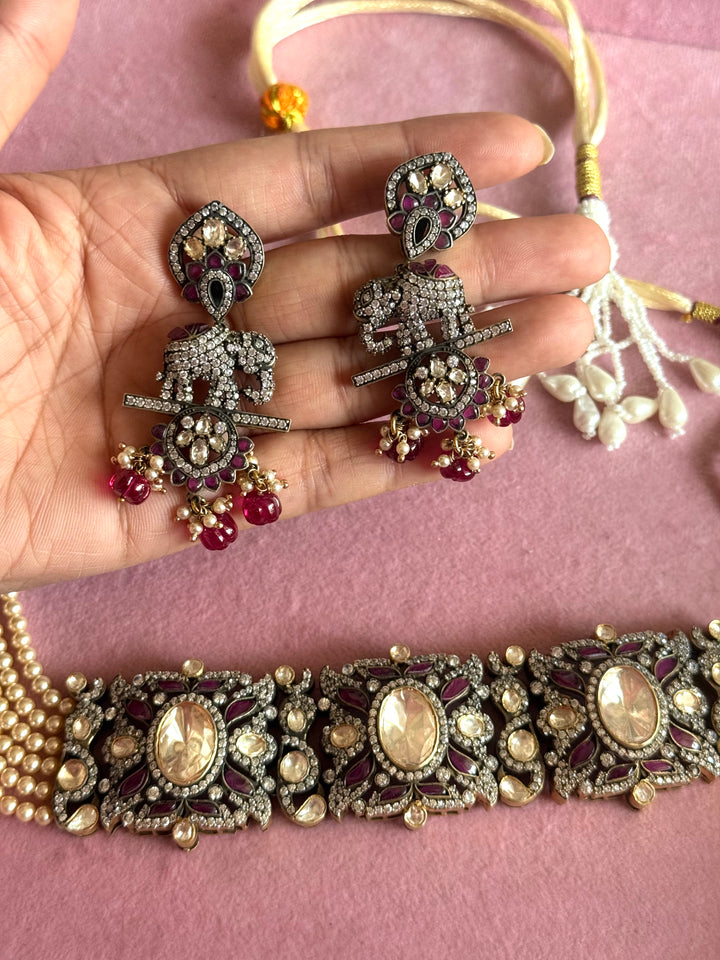 Handmade Victorian 925 Silver Polki Kundan Choker Set | SHIVKA