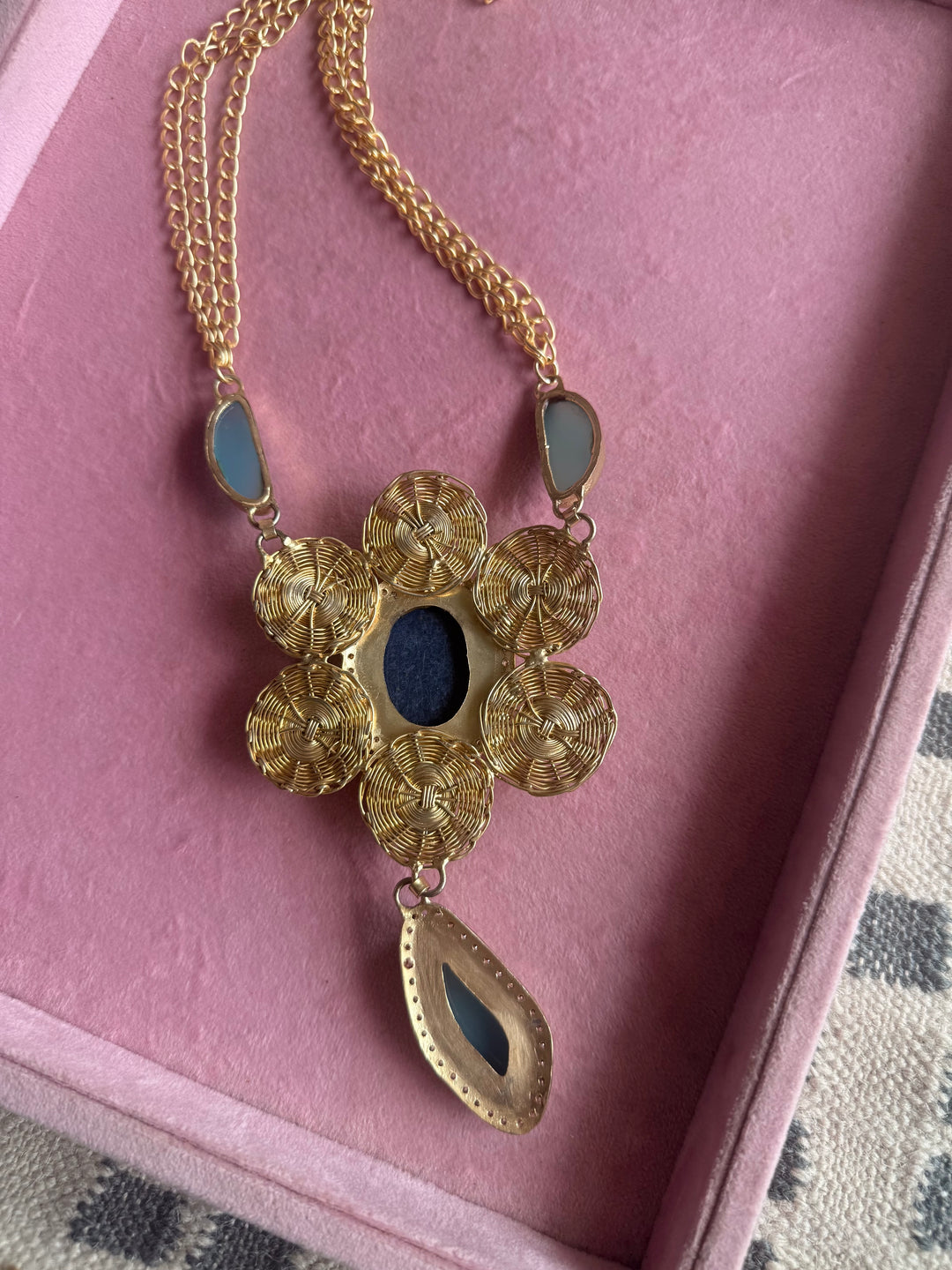 Handmade Pearl & Chalcedony Statement Necklace | Brass Adjustable Lobster Claw Jewelry