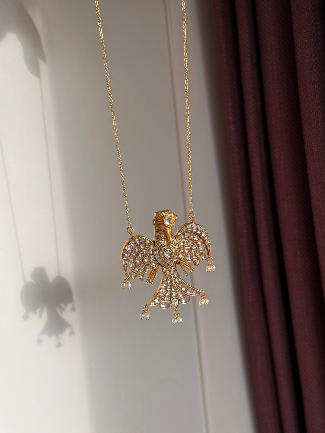 Handmade Falcon Vintage Necklace with Pearls & Kundan | Adjustable Statement Jewelry