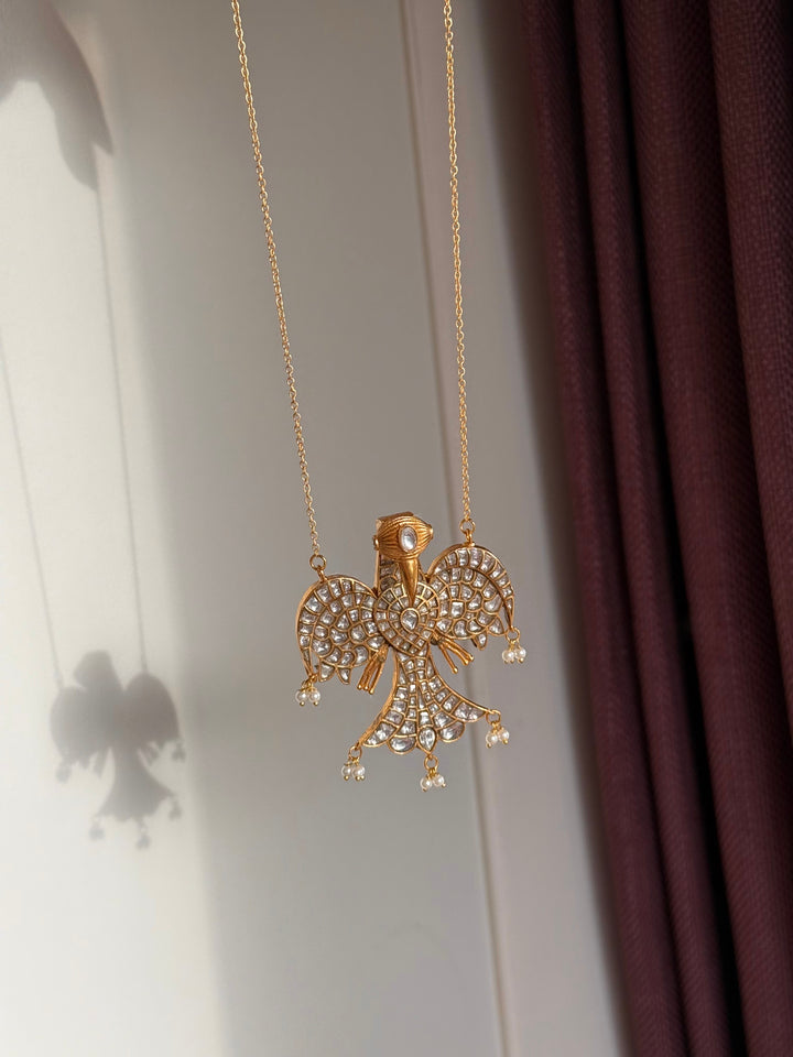 Handmade Falcon Vintage Necklace with Pearls & Kundan | Adjustable Statement Jewelry