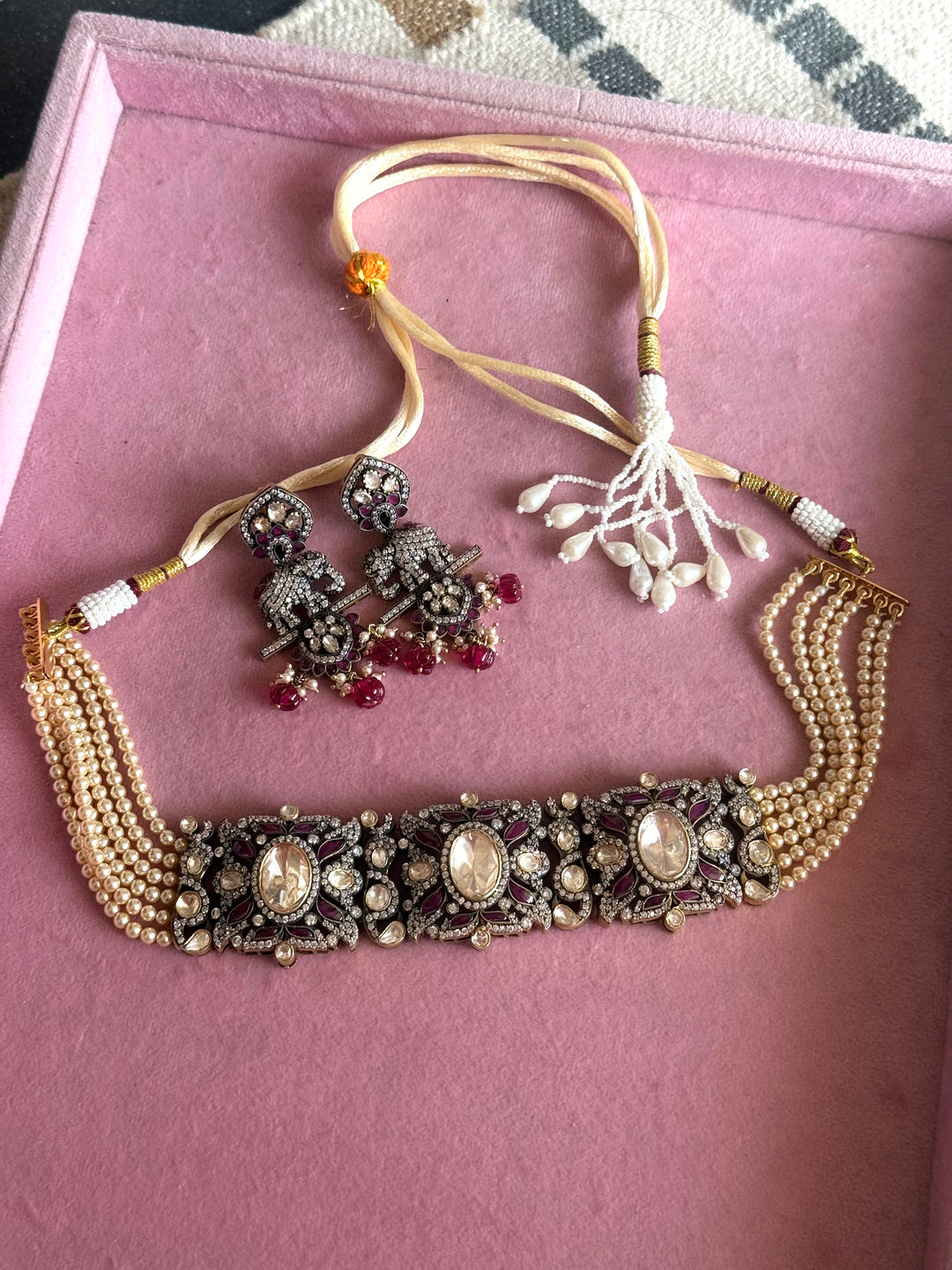 Handmade Victorian 925 Silver Polki Kundan Choker Set | SHIVKA
