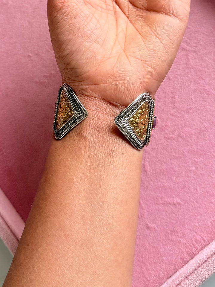 SHIVKA Fusion Moissanite 925 Silver Cuff Kada | Dual Tone Mesh Design | Openable | 65g