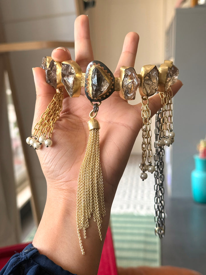 Handmade Raw Druzy Stone Statement Choker | Dual Tone Brass Adjustable Lobster Claw Necklace