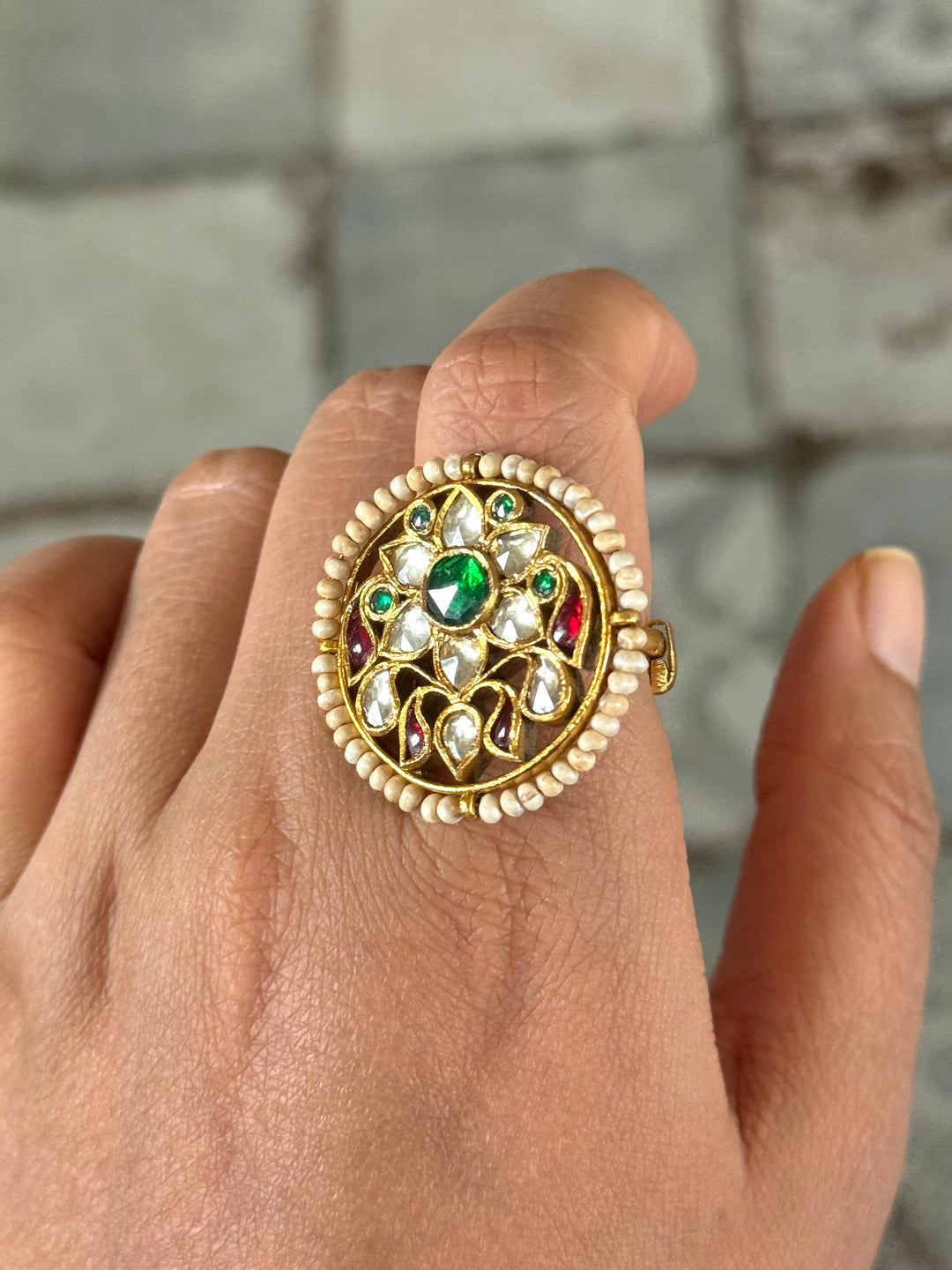 925 Silver Jadtar Gold Handmade Ring | Adjustable | SHIVKA