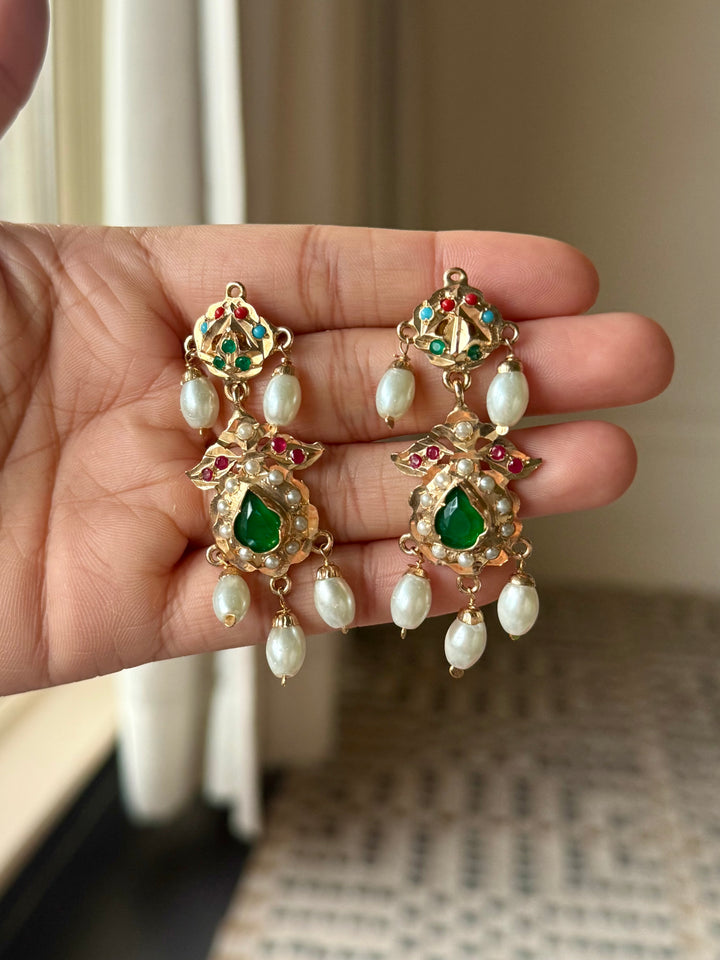 Statement Jadau Necklace Set | 18k Gold Plated | Copper & Semi-Precious Stones