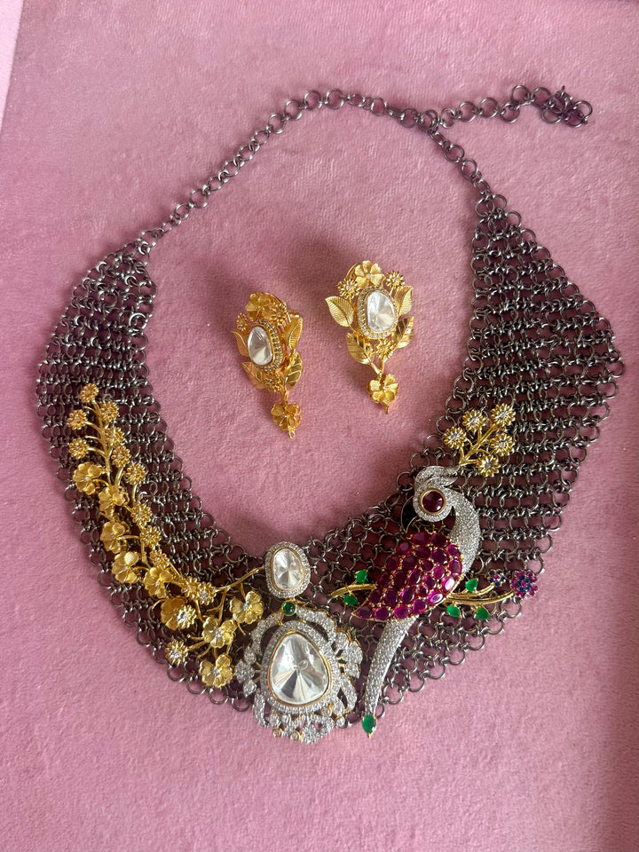 Handmade Bird Designer Necklace Set | Gold & Black Rhodium | SHIVKA