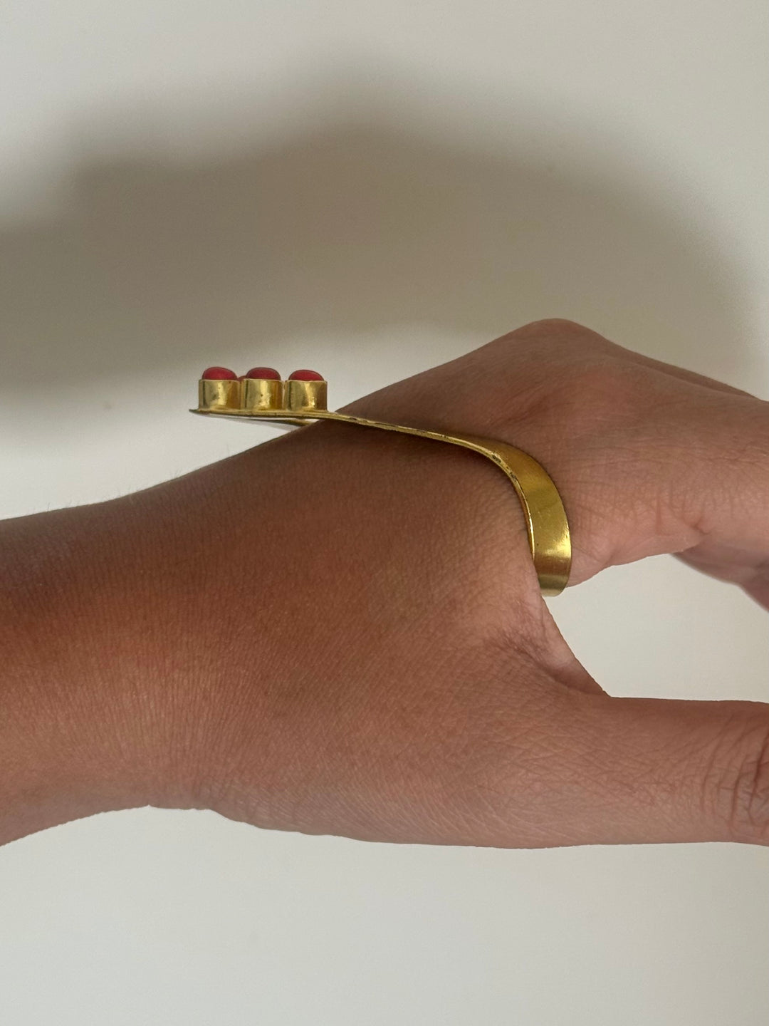 SHIVKA Coral Hand Harness | Brass Gold Polish | Natural Coral Stone | Handcrafted | 14g