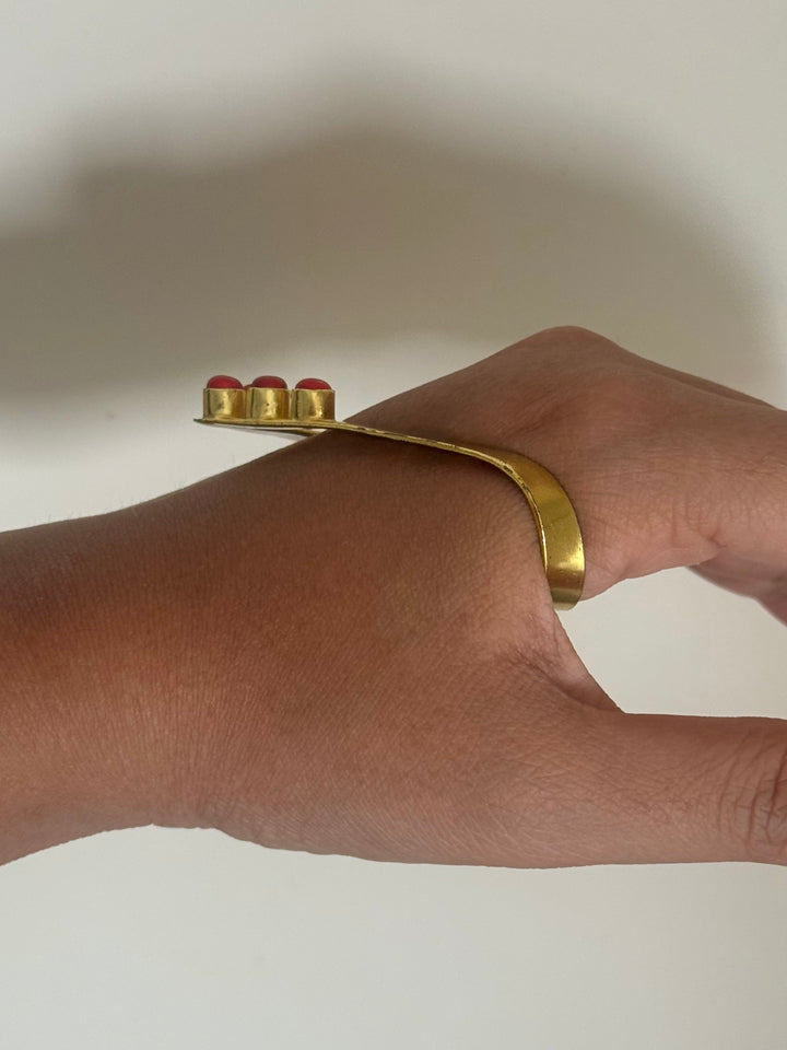 SHIVKA Coral Hand Harness | Brass Gold Polish | Natural Coral Stone | Handcrafted | 14g