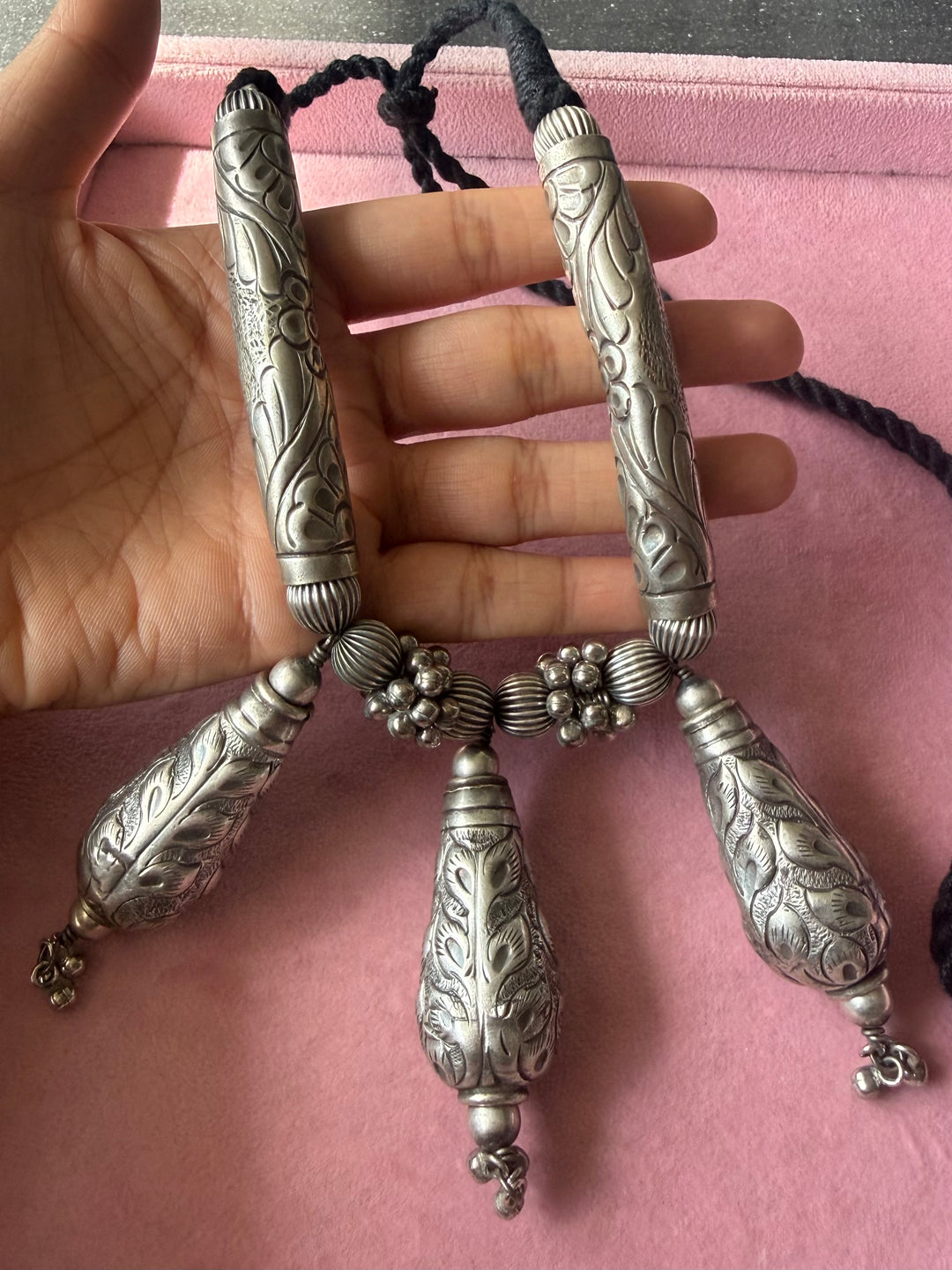 Handmade Tribal Antique Brass Necklace & Earrings Set | Adjustable Dori Statement Jewelry