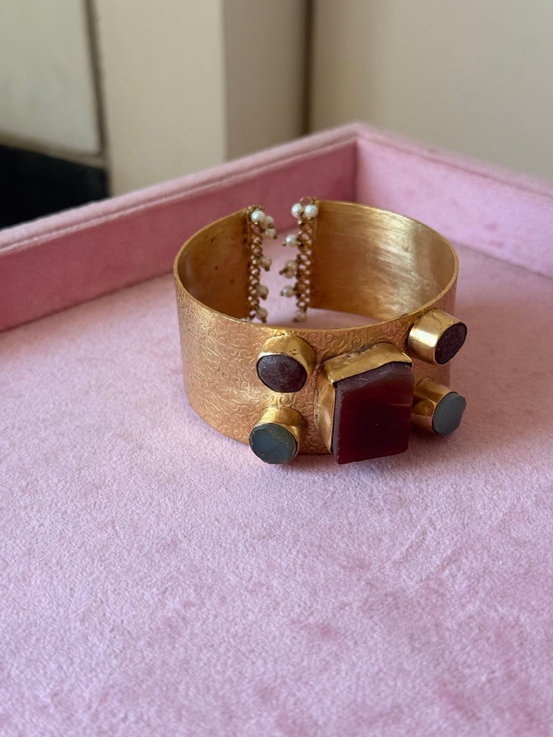 Exquisite Stone Studded Brass Open Cuff - Unparalleled Quality and Style