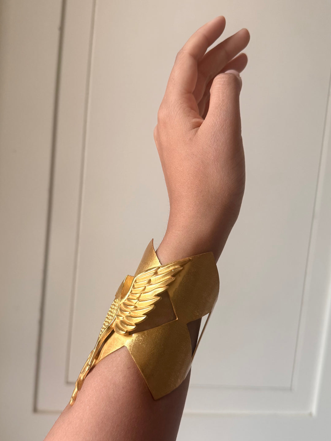 Handmade Phoenix Statement Open Cuff | Textured Gold Polish Brass Free Size Bracelet