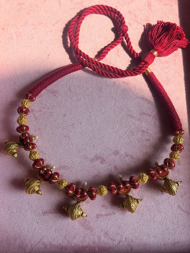 Handmade 925 Silver Carnelian Necklace with Gold Thread | Adjustable Dori Statement Jewelry