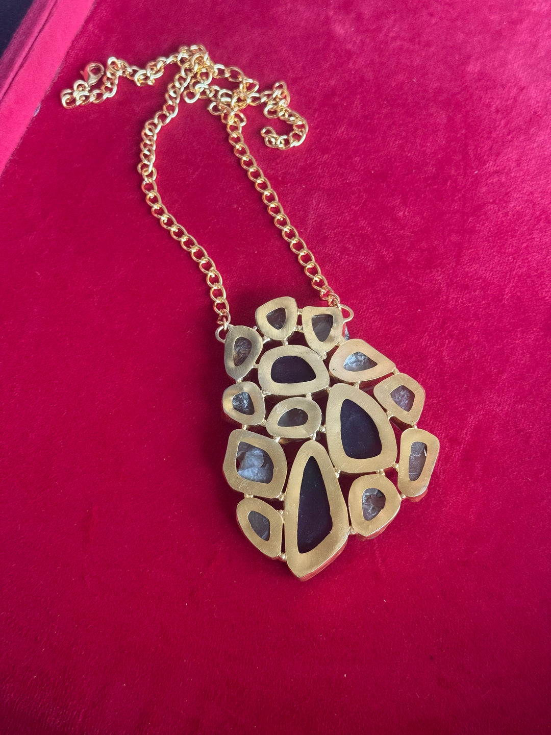 Handmade Natural Gemstones Statement Necklace | Brass Adjustable Lobster Claw Jewelry